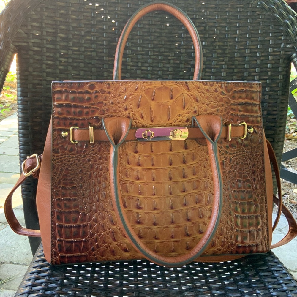 Crocodile Textured Structured Handbag